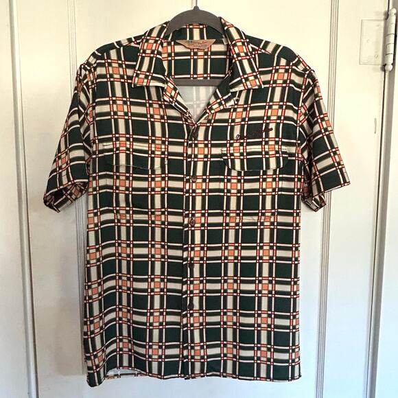 Deus Ex Machina Men’s Large Plaid Button Shirt Retro Short Sleeve - Picture 8 of 16